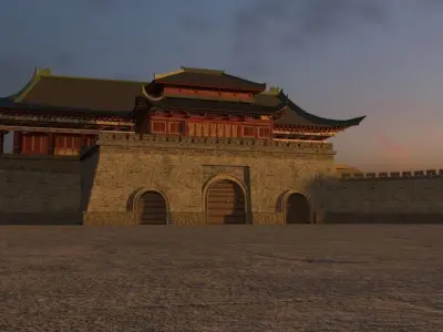 City wall  ancient city gate realistic 3D model