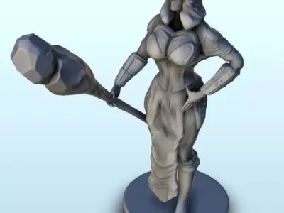 Sexy female warrior with bludgeon and armour 8 - Future Sci-Fi S 3D print model