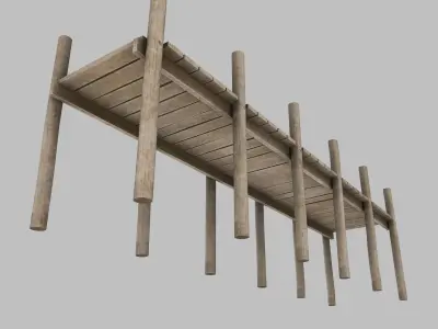 Wooden Pier Low Poly Game Ready Low-poly 3D model