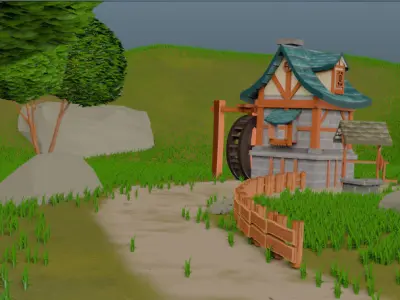 Low-Poly Stylized Village Scene Low-poly 3D model