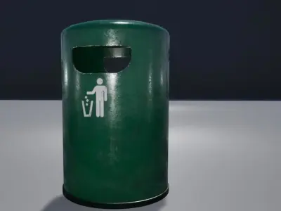 Round Trashcan Low-poly 3D model