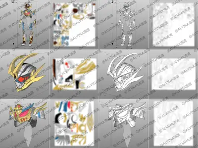 Kamen Rider Platina Gotcherd Armor - DIY Cosplay Pepakura Foam Low-poly 3D model