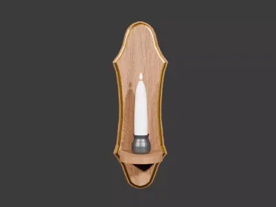 Basic Vintage Wood Wall Sconce with Candle Free low-poly 3D model