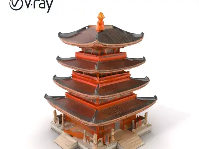 Intricate Pagoda Architecture Model Pack Low-poly 3D model