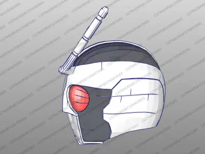 Kamen Rider RX Robo Rider Helmet paper papekura Low-poly 3D model