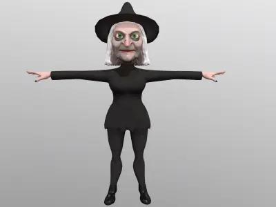 Cartoon witch rigged animated game ready 3D character Low-poly 3D model