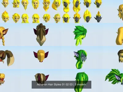 Acheron Hair Styles 01 02 03 3D Model Pack