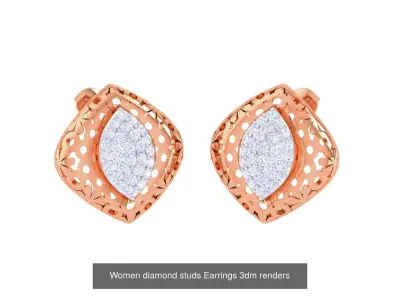 32 Women diamond studs Earrings 3dm renders 3D Model Pack