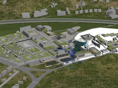 Modern Waterfront Lobby with Panoramic Glass and Palm View 3D model