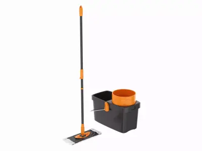 Clean floor wiper and bucket with wringer 3D model