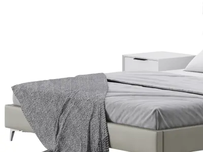 Modern Bed Upholstered Headboard Standard Bed I 3D model