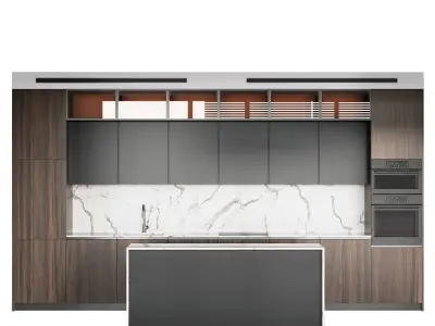 Contemporary wooden kitchen 3D model