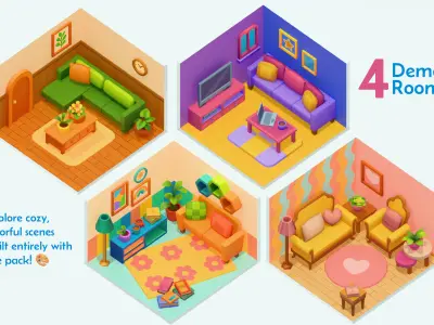 Happy Home - Stylized Living Room Interior Kit - Low Poly 3D Low-poly 3D model