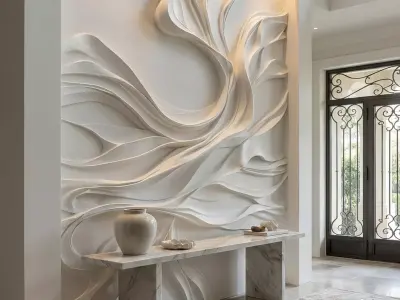  Modern Wave Relief Panel Wall Decor Set STL Mural CNC 368 3D model