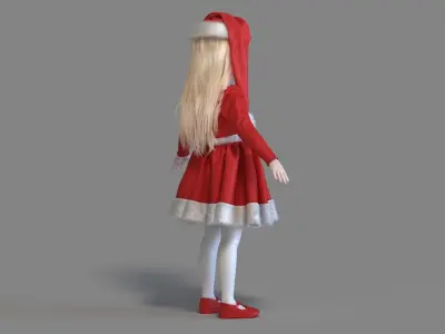  Christmas Realistic Little Girl Child Character Rigged 3D Model 