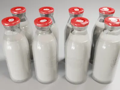 Crate with glass milk bottles Low-poly 3D model