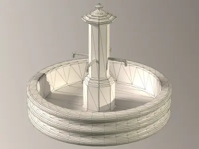 Old City Concrete Fountain water circle Low-poly 3D model