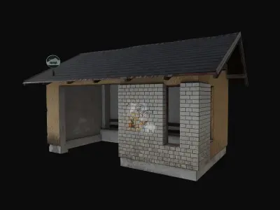 Post Soviet Bus Stop In East Europe Game Ready Low-poly 3D model
