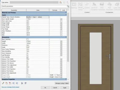 Single Door - Plain with Central Glass - 12 Handles - Revit 2020 3D model