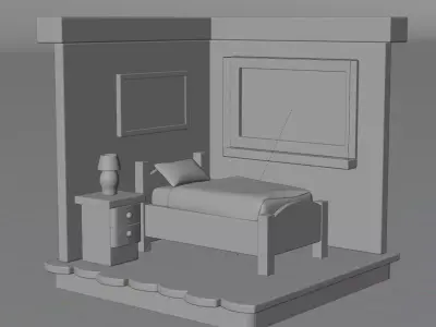 Stylized Isometric Bedroom 3D model