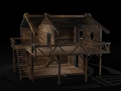 AAA Wooden Enterable Medieval Primal Thatched Cottage Hut 12 R Low-poly 3D model