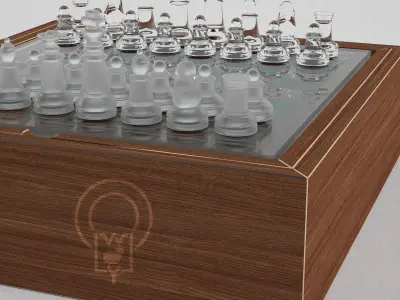 Chess Western International - glass custom wood box - modern Low-poly 3D model