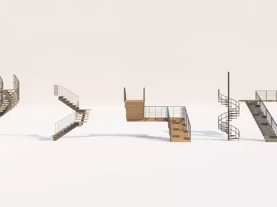 Modern Wood and Metal Staircase Architectural Pack 3D model