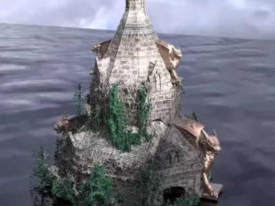 Medieval  Lion Tower Overgrown Turret Tower 3D model