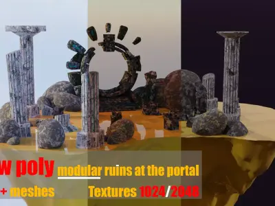 LowPoly modular ruins at the portal Free low-poly 3D model