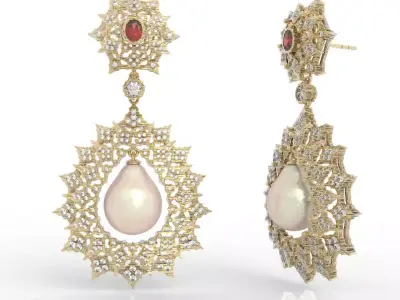 Magnificent Art Deco Chandelier Pearl Earrings 3D print model