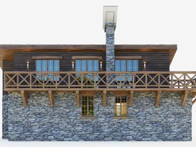 Container cottage in the style of a Swiss chalet 3D model