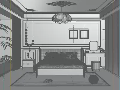 French Style Bedroom Low-poly 3D model