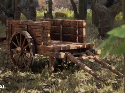 Old Wooden Wagon Low-poly 3D model