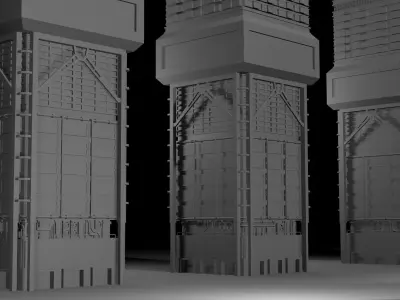Sci-fi multi-storey building Low-poly 3D model
