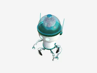 Brain Robot G02 White Blue - SciFi Character Design Low-poly 3D model