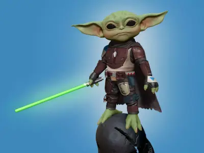 The yodolorian star wars child baby yoda statue 3D print model