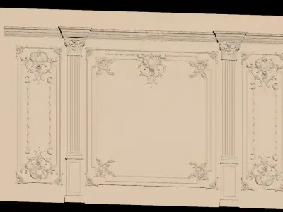 French Plaster Molding Accent Wall 3D model buy