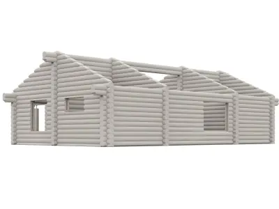 Modular wooden log cabin shell 3D model