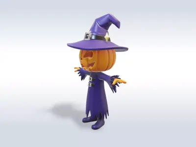 Cheerful Pumpkin Boy Halloween Character 3D model purchase
