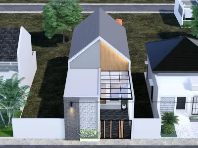 Architecture One Floor Modern House Full Interior Furniture 3D model