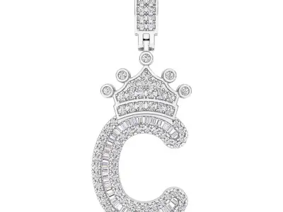 Crown Initial  C  Letter Pendant 3D print model