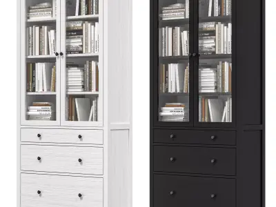 IKEA - HEMNES Cabinet with glass door and 3 drawers with books 3D model