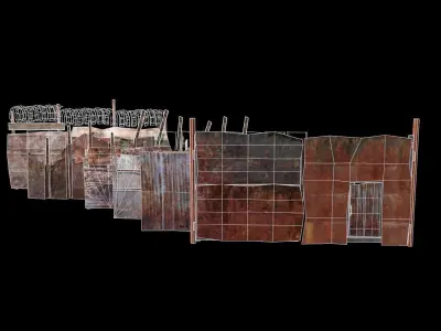 Five sections and gates Low-poly 3D model