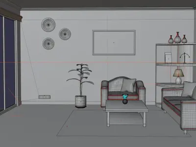 Simple living room Low-poly 3D model