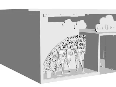 Shop window with colorful clothes 3D model