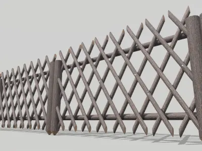 Modular Wooden Fence 3  Low-poly 3D model