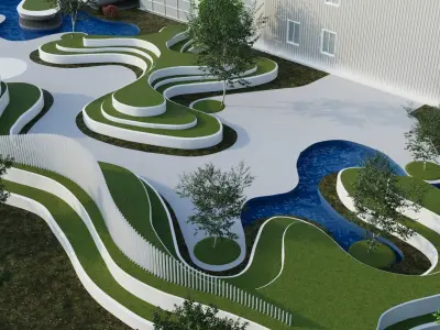 Curved landscape park 3d exterior scene 3D model