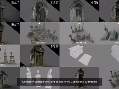 Cemetery Mausoleums and Tombstones Collection 3D Model Pack