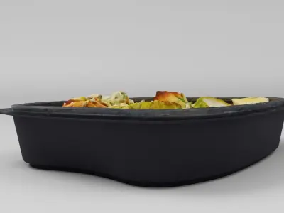 Poke bowl lunch box with cabbage chicken potatoes eggplant 3D model