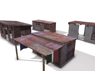 4 Metal Plates Hut Collection 3D Model Pack